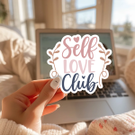 Self Love Club Stickers | Gratitude quote sticker set, printed with a neat and refined appearance, suitable for notebooks, planners, journals, laptops, phone cases and scrapbooks, adding gentle encouragement to daily routines.