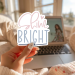 Shine Bright Stickers | Gratitude quote sticker set, printed with a neat and refined appearance, ideal for planners, journals, notebooks, laptops, phone cases and scrapbooks, bringing subtle motivation to creative spaces.
