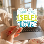 But First Self Love Stickers | Gratitude sticker set, finished with smooth detailed printing, perfect for journals, planners, laptops, notebooks, phone cases and creative projects, bringing subtle motivation to creative spaces. - Image 3