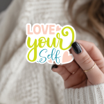Love Yourself Stickers | Gratitude sticker collection, finished with smooth detailed printing, perfect for journals, planners, laptops, notebooks, phone cases and creative projects, offering quiet inspiration throughout the day.