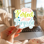 Not Perfect Just Forgiven Stickers | Faith sticker pack, finished with smooth detailed printing, perfect for journals, planners, laptops, notebooks, phone cases and creative projects, offering quiet inspiration throughout the day.