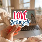 Love Yourself Stickers | Inspirational quote sticker set, finished with smooth detailed printing, perfect for journals, planners, laptops, notebooks, phone cases and creative projects, supporting personal reflection through simple visuals. - Image 3