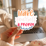 Make Yourself A Priority Stickers | Faith sticker collection, crafted with attention to detail, suitable for notebooks, planners, journals, laptops, phone cases and scrapbooks, bringing subtle motivation to creative spaces. - Image 2