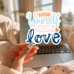 Show Yourself More Love Stickers | Motivational quote sticker set, printed with a neat and refined appearance, suitable for notebooks, planners, journals, laptops, phone cases and scrapbooks, supporting personal reflection through simple visuals. - Image 3