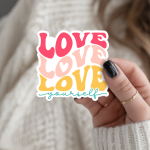 Love Love Love Yourself Stickers | Faith sticker collection, finished with smooth detailed printing, suitable for notebooks, planners, journals, laptops, phone cases and scrapbooks, making a thoughtful small gift for loved ones.