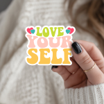 Love Your Self Stickers | Motivational quote sticker set, crafted with attention to detail, perfect for journals, planners, laptops, notebooks, phone cases and creative projects, bringing subtle motivation to creative spaces.