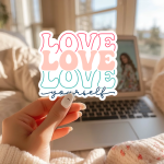 Love Love Love Yourself Stickers | Gratitude quote sticker set, made with clear, crisp lettering, great for journals, planners, laptops, phone cases, notebooks and craft pages, bringing subtle motivation to creative spaces. - Image 2