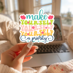 Make Yourself A Priority Stickers | Faith sticker pack, finished with smooth detailed printing, perfect for journals, planners, laptops, notebooks, phone cases and creative projects, offering quiet inspiration throughout the day. - Image 2