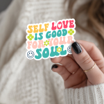 Self Love Is Good For Your Soul Stickers | Kindness quote sticker set, finished with smooth detailed printing, great for journals, planners, laptops, phone cases, notebooks and craft pages, adding gentle encouragement to daily routines.