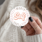 Self Worth Confidence Love Respect Stickers | Kindness quote sticker set, designed with a clean matte look, perfect for journals, planners, laptops, notebooks, phone cases and creative projects, supporting personal reflection through simple visuals.