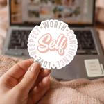 Self Worth Confidence Love Respect Stickers | Kindness quote sticker set, designed with a clean matte look, perfect for journals, planners, laptops, notebooks, phone cases and creative projects, supporting personal reflection through simple visuals. - Image 2