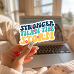 Stronger Than The Storm Stickers | Faith quote sticker set, finished with smooth detailed printing, ideal for planners, journals, notebooks, laptops, phone cases and scrapbooks, offering quiet inspiration throughout the day. - Image 2