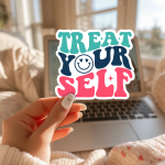 Treat Yourself Stickers | Motivational quote sticker set, designed with a clean matte look, great for journals, planners, laptops, phone cases, notebooks and craft pages, making a thoughtful small gift for loved ones. - Image 2