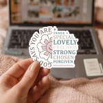 God Says You Are Uniwue Special Lovely Precious Strong Chosen Forgiven Stickers | Gratitude sticker pack, made with clear, crisp lettering, ideal for planners, journals, notebooks, laptops, phone cases and scrapbooks, bringing subtle motivation to creative spaces. - Image 3