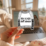 My Scars Tell Stories Stickers | Gratitude mini decal pack, printed with a neat and refined appearance, great for journals, planners, laptops, phone cases, notebooks and craft pages, supporting personal reflection through simple visuals. - Image 2