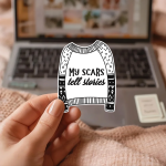 My Scars Tell Stories Stickers | Gratitude mini decal pack, printed with a neat and refined appearance, great for journals, planners, laptops, phone cases, notebooks and craft pages, supporting personal reflection through simple visuals.