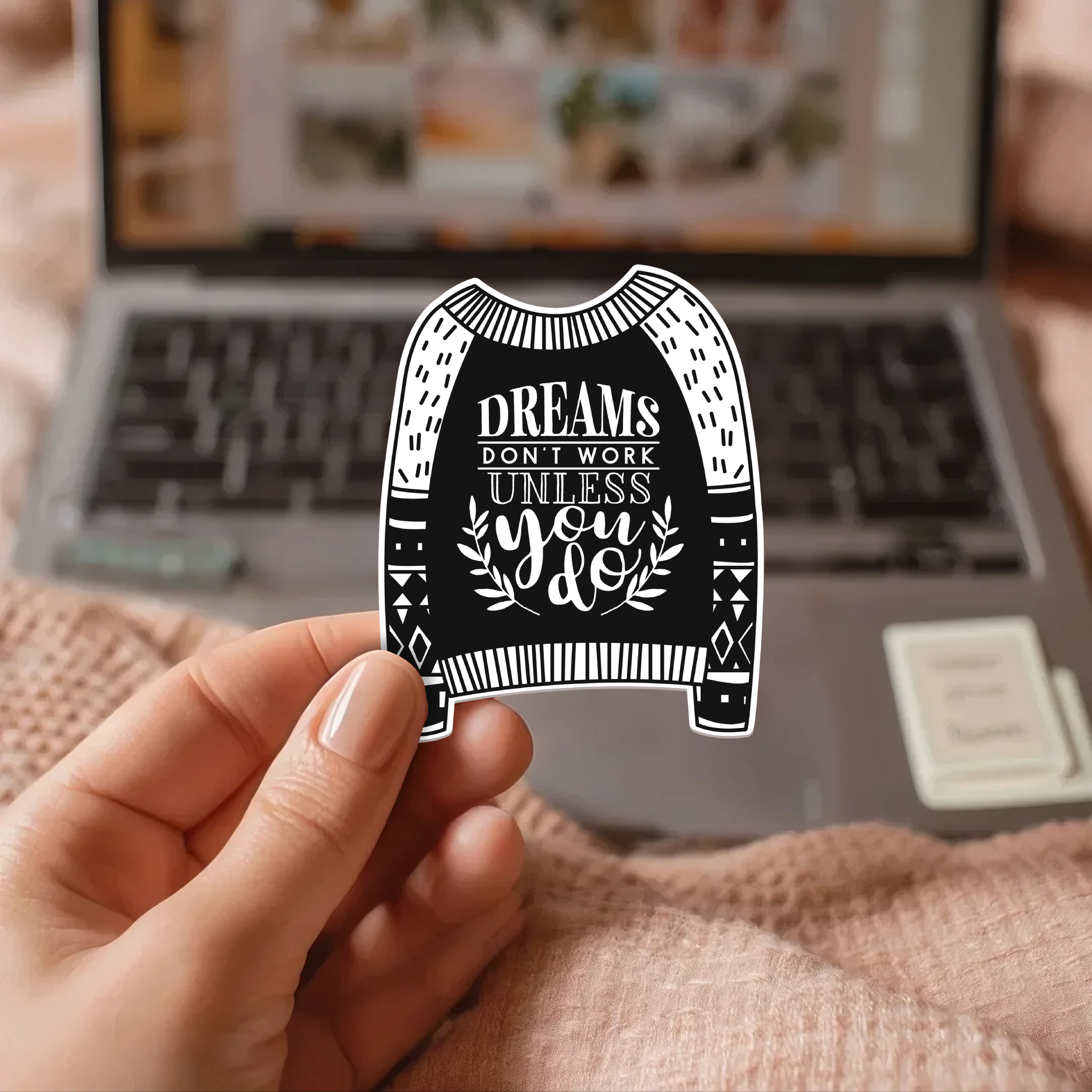 20251124063818-1f0c9002-98a3-6056-b585-42fa7a7617a5.png Dreams Don'T Work Unless You Do Stickers | Faith quote sticker set, designed with a clean matte look, perfect for journals, planners, laptops, notebooks, phone cases and creative projects, offering quiet inspiration throughout the day. - Image 1