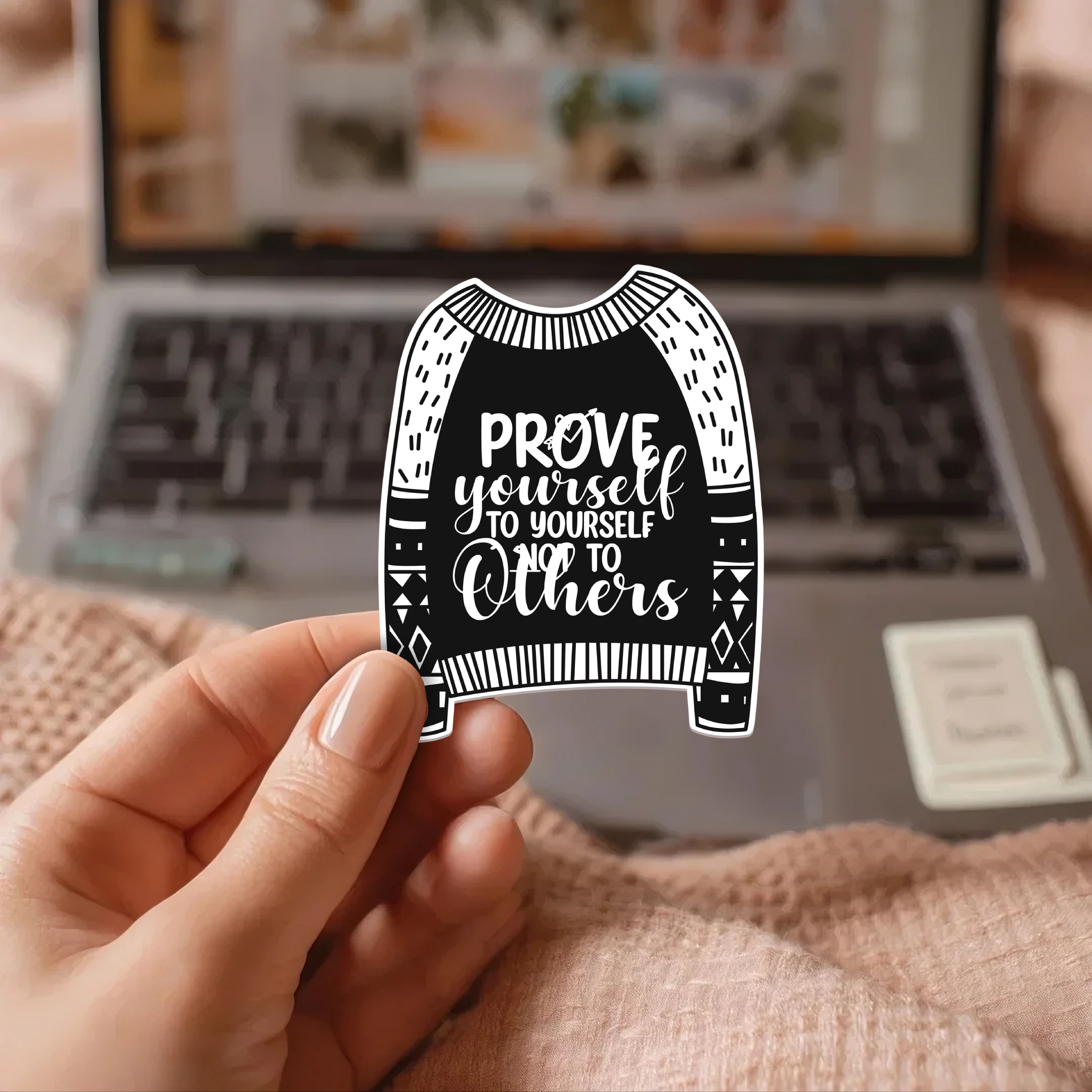 20251124064023-1f0c9007-44c6-65be-b957-aeb0753b6596.png Prove Yourself To Yourself Not To Others Stickers | Kindness sticker pack, printed with a neat and refined appearance, perfect for journals, planners, laptops, notebooks, phone cases and creative projects, offering quiet inspiration throughout the day. - Image 1
