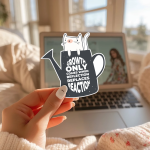 Growth Only Comes When Reflection Replaces Reaction Stickers | Mindful Cat Decal, Durable, Notebook Phone Case Accessory, Self-Improvement Gift for Students - Image 2