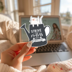 Strive For Progress Not Perfection Stickers | Motivational Cat Decal, High-Quality, for Laptop Phone Planner Journal, Encouraging Gift for Students and Creatives. - Image 2